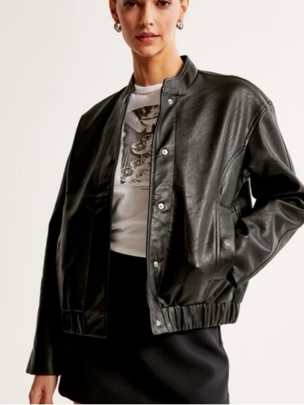 Abercrombie & Fitch Black Faux Leather Bomber Jacket